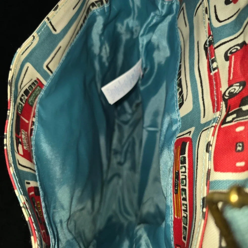 Cath Kids London Red Double Decker Bus Coated Canvas Backpack Rucksack Blue vtg